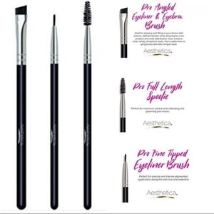 Aesthetica 3 Piece Eye Trio Makeup Brush Set - Eyeliner Eyebrow Spoolie